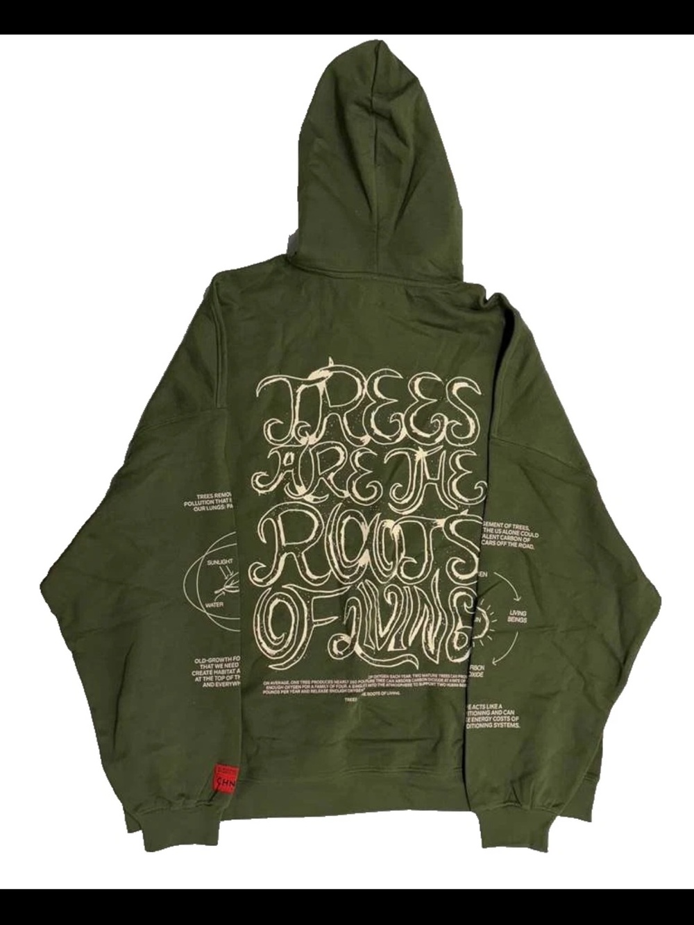 CHNGE Unisex Trees Are The Root Oversized Cuffed Long Sleeve Hoodie, Green, med - Picture 10 of 16